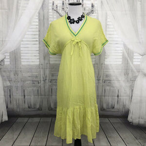 Roberta Freymann Yellow Green V Neck Cotton Dress